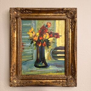 SOLD Framed Floral Oil Painting in Gold Frame